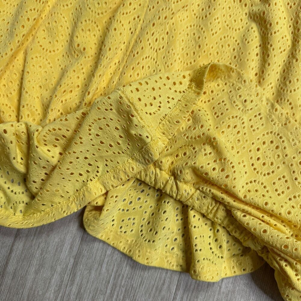 London Times Womens Yellow Crochet Knit Dress NEW 1X Lined Boat Neck Midi Ruffle - Picture 9 of 9